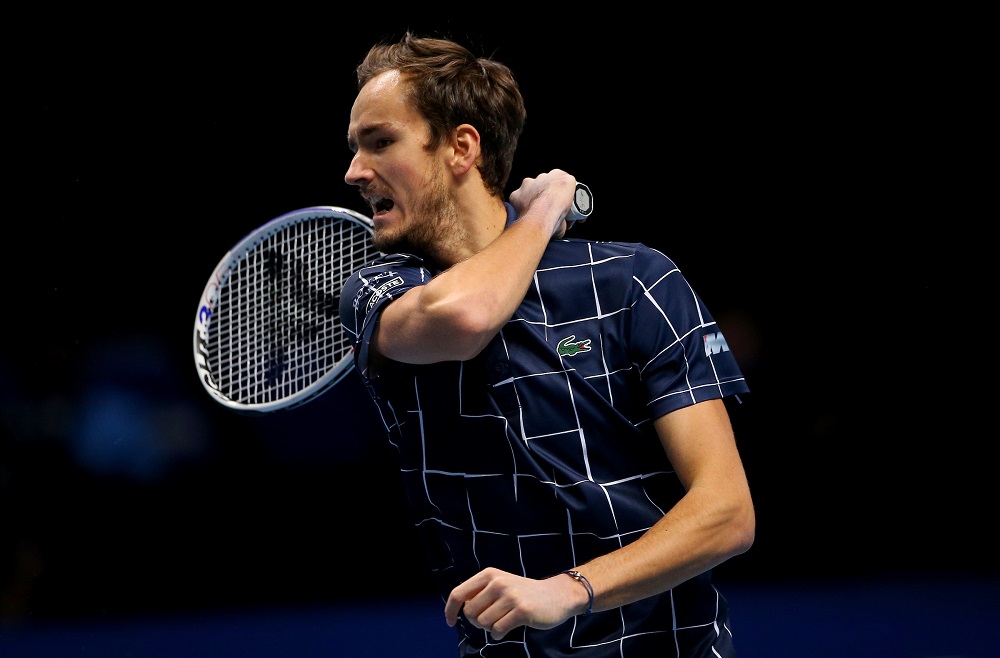 Daniil Medvedev powers a forehand