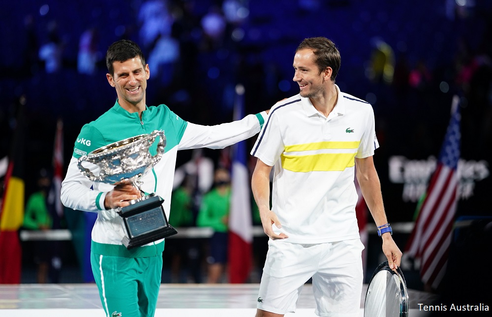 Novak Djokovic and Daniil Medvedev after the Australian Open final