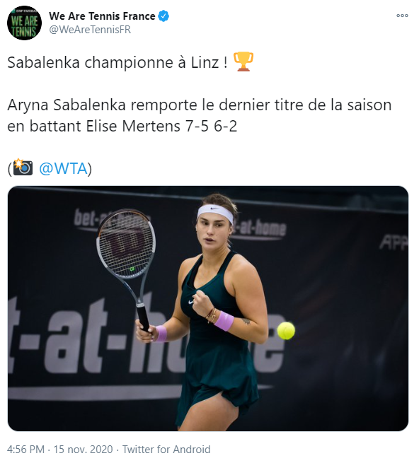 Sabalenka championne à Linz