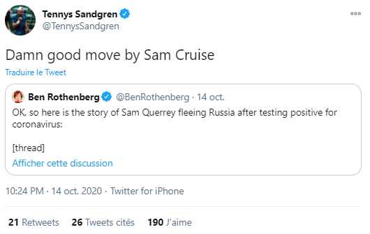 Publication Twitter Sandgren sur le covid