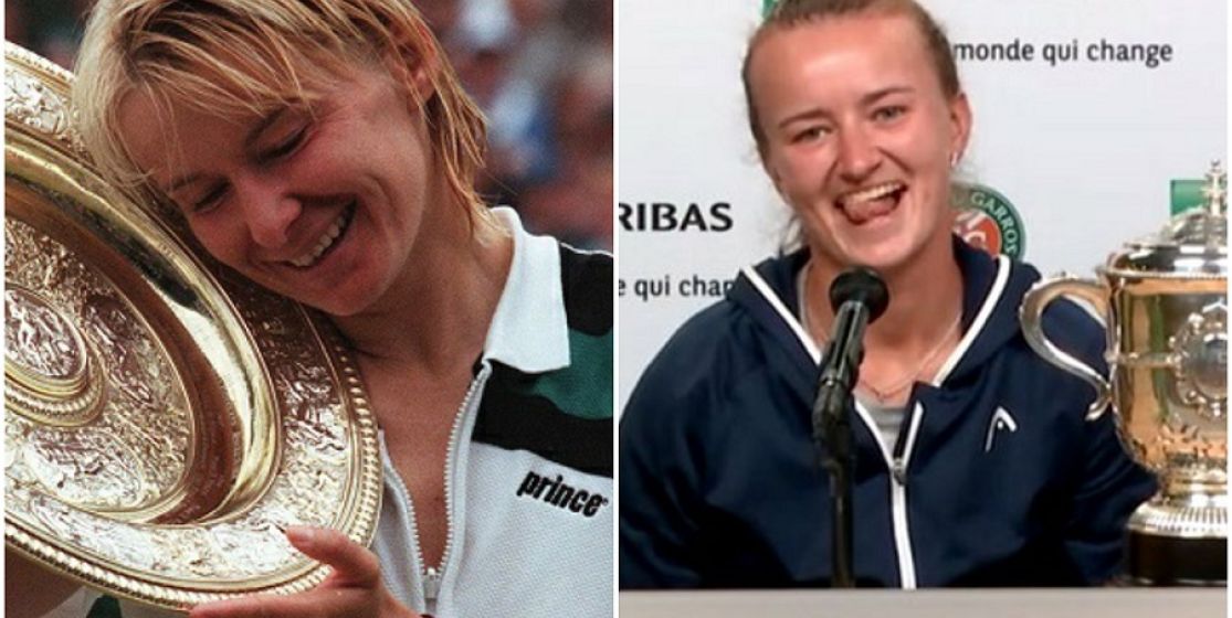 Jana Novotna and Barbora Krejcikova with their major trophies