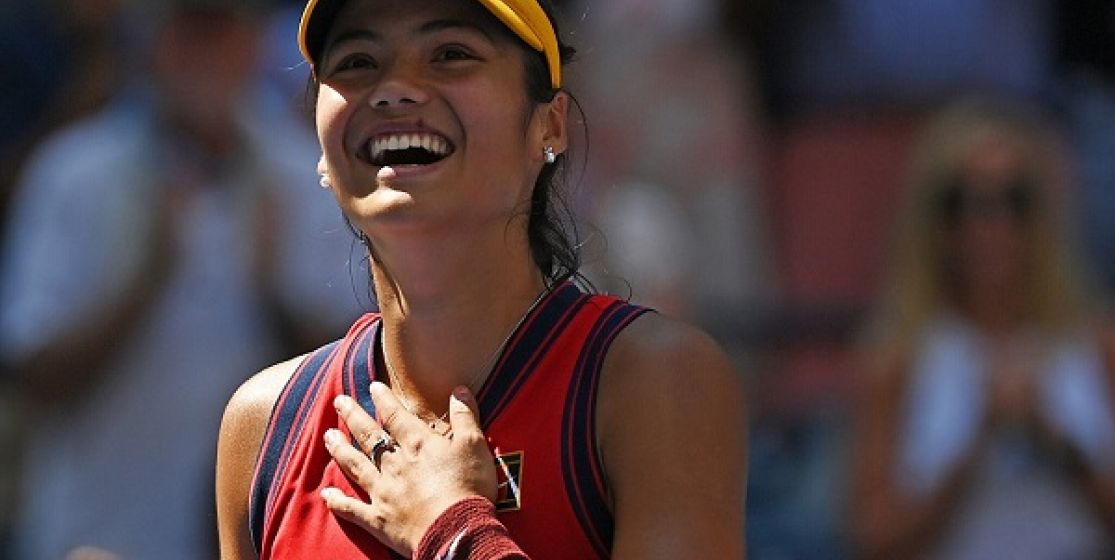 Emma Raducanu beams after a win